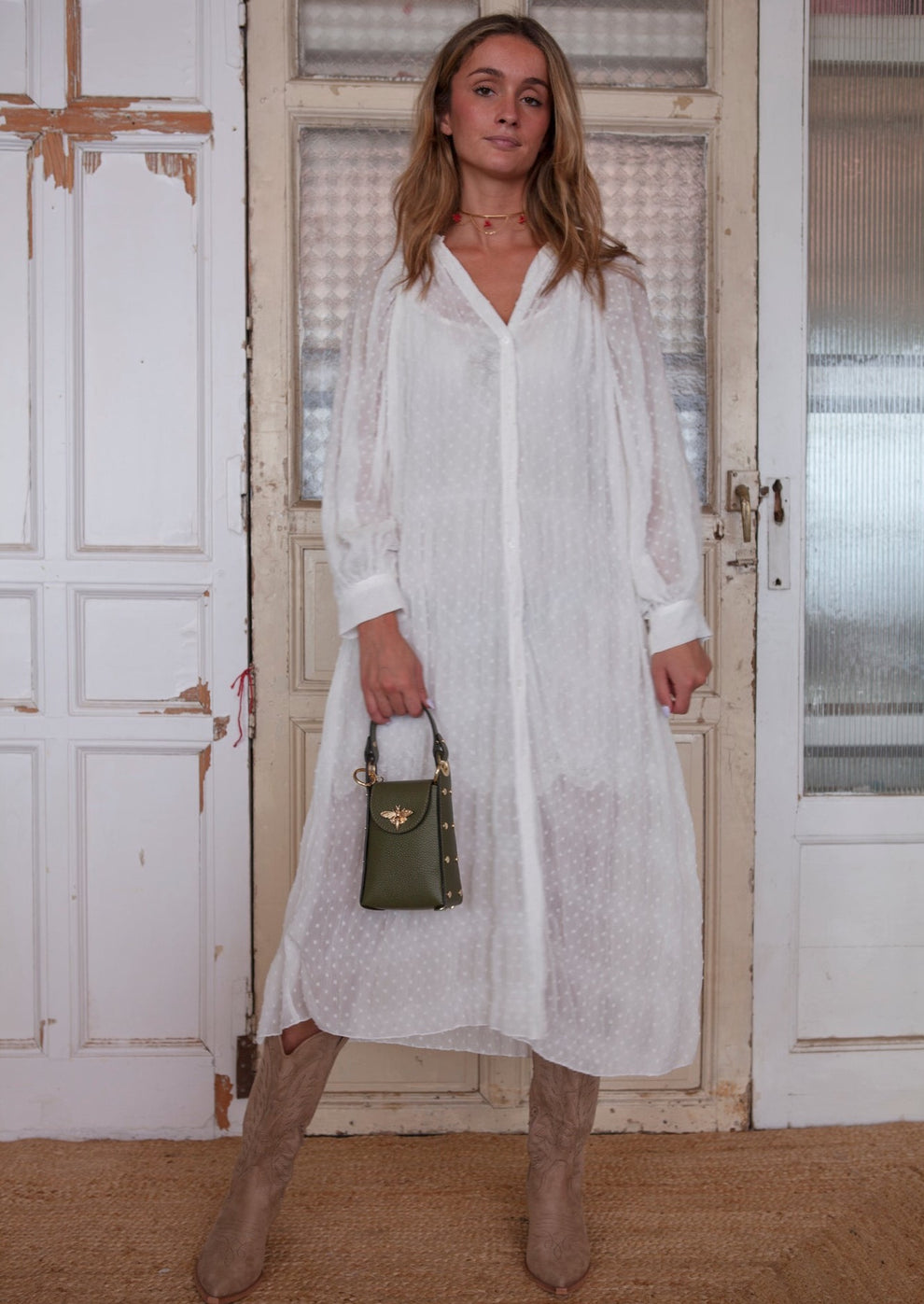 Geanta verde kaki din piele naturala Bee