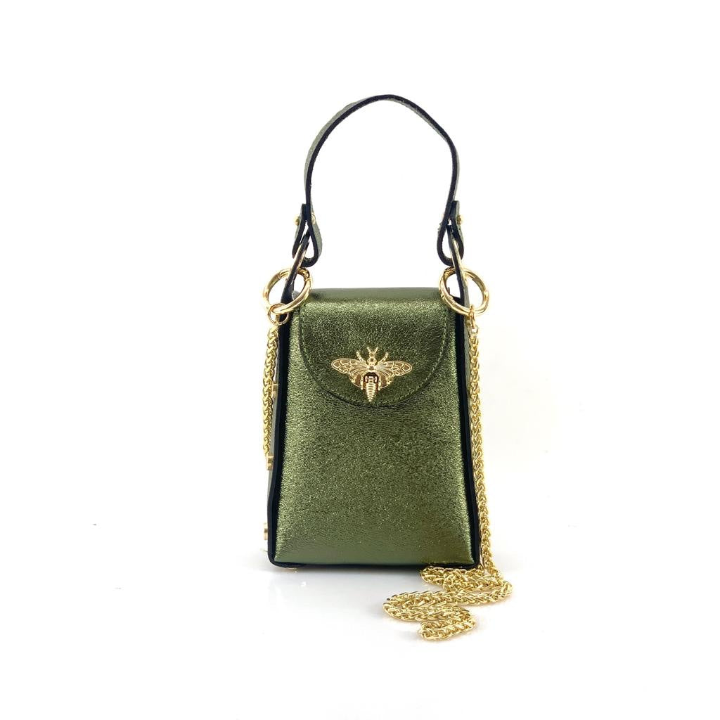 Geanta verde militar sidef din piele naturala Bee