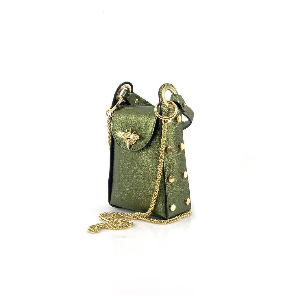 Geanta verde militar sidef din piele naturala Bee
