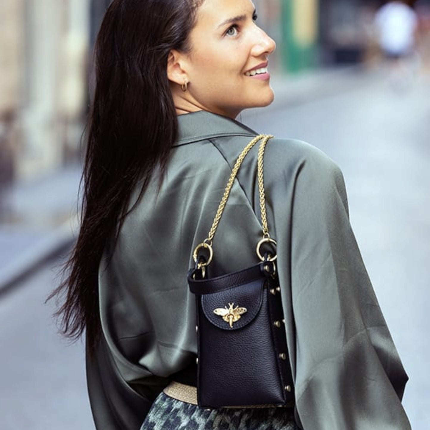 Geanta rosie din piele naturala Bee