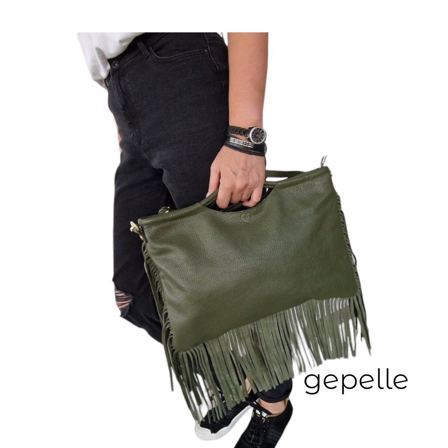 Geanta verde din piele naturala Lima