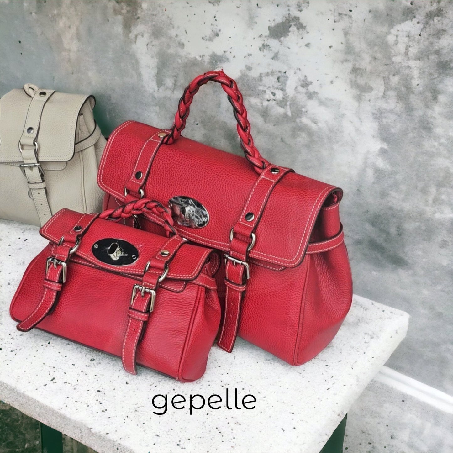 Geanta rosie din piele naturala Mirabella mini