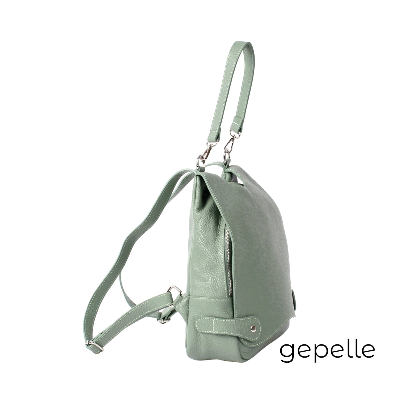 Geanta / rucsac verde salvie din piele naturala Petra