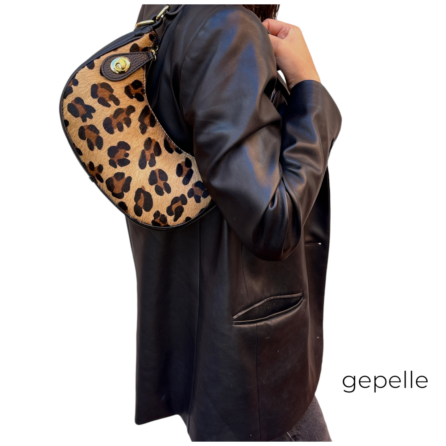 Geanta neagra / leopard din piele naturala Anya