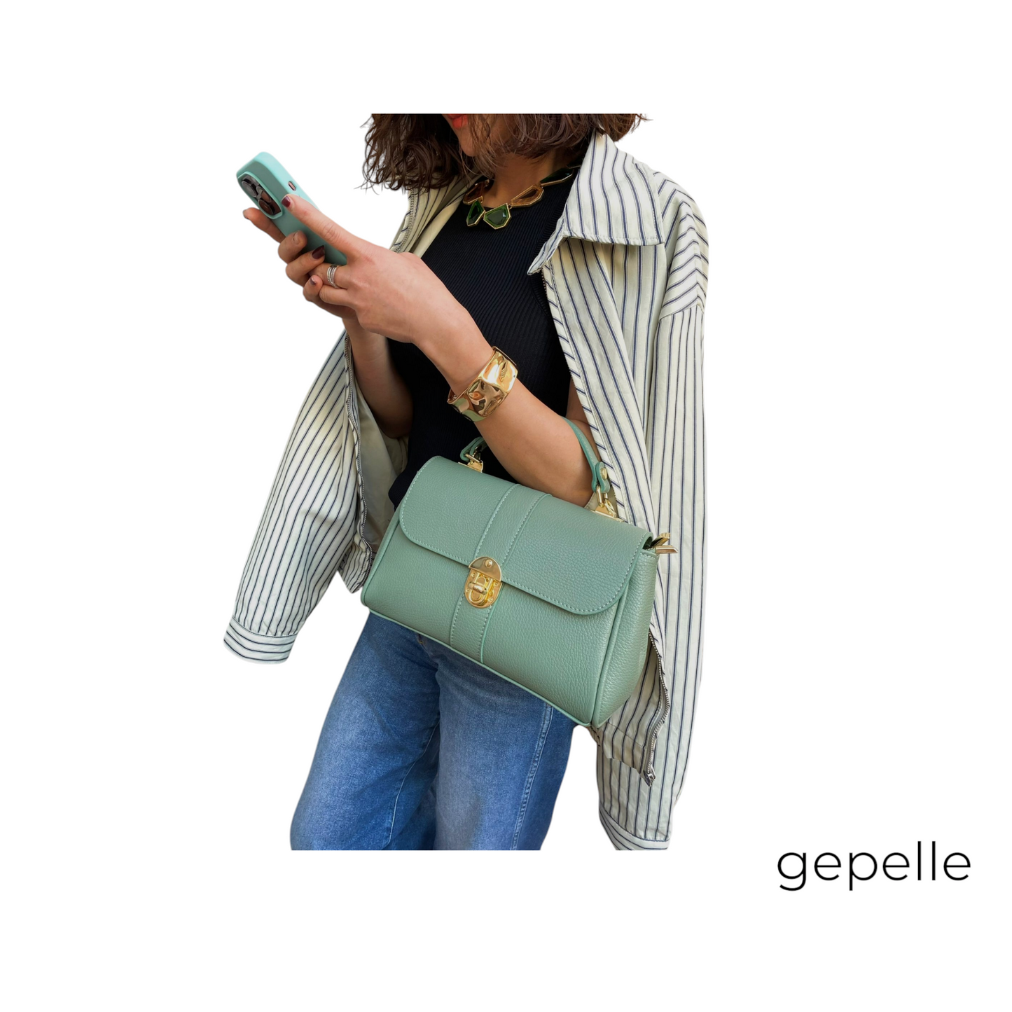 Geanta bej din piele naturala Gemma