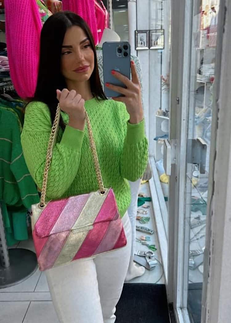 Geanta auriu/mov din piele naturala multiCuloria glitter Bonita L