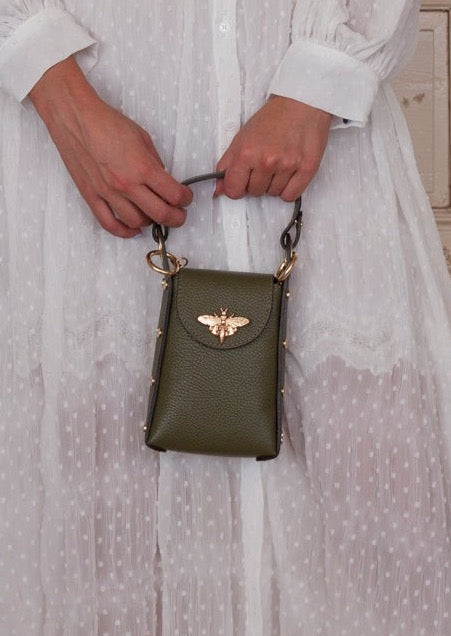 Geanta verde salvie din piele naturala Bee