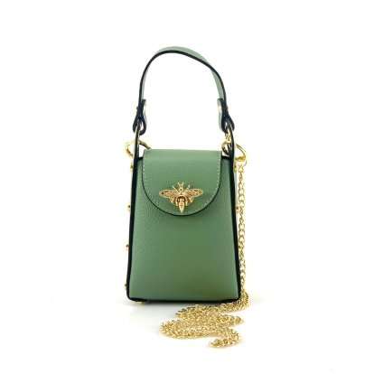 Geanta verde salvie din piele naturala Bee