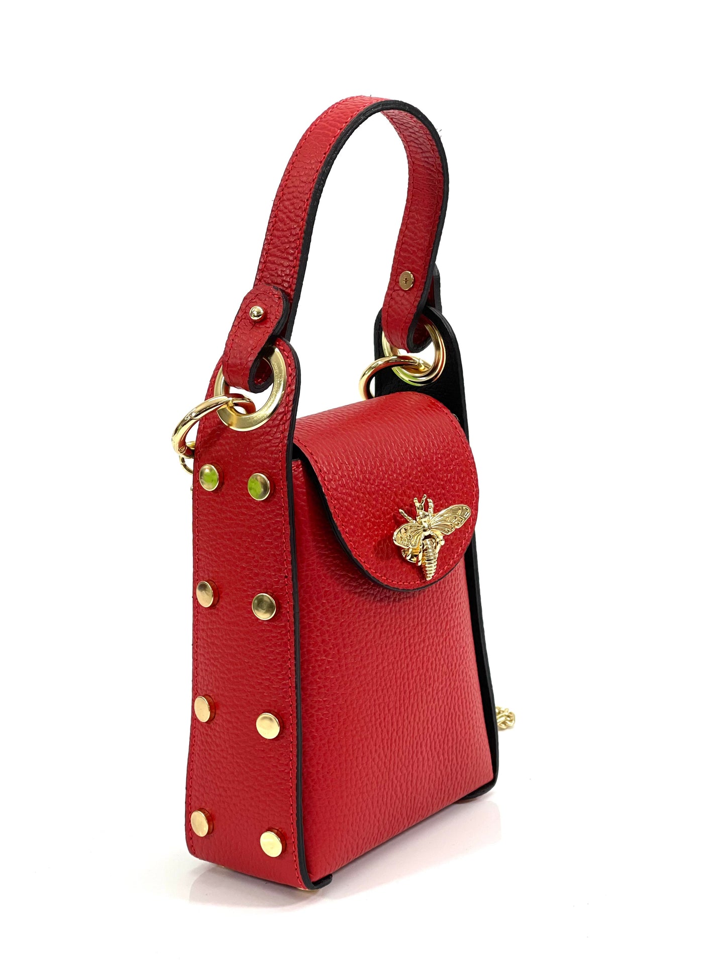 Geanta rosie din piele naturala Bee