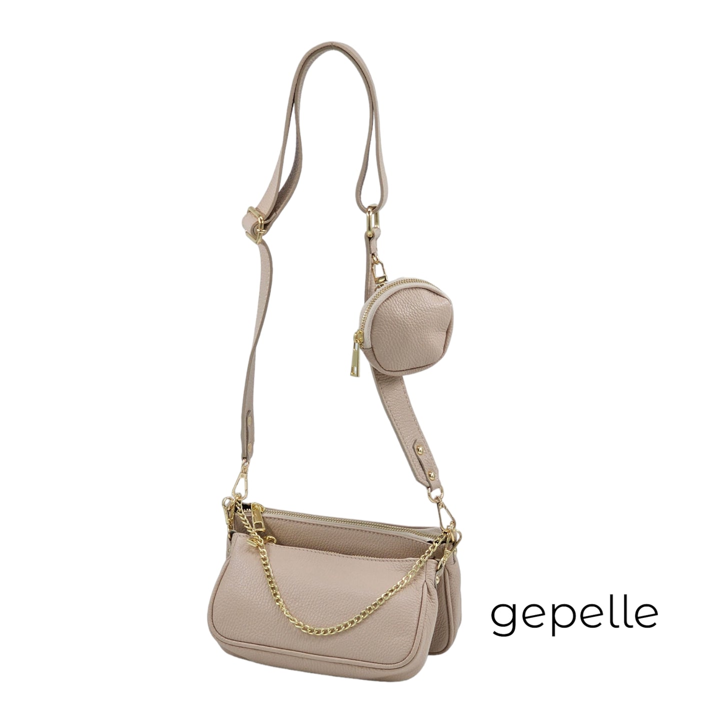 Geanta bej crossbody din piele naturala Electra