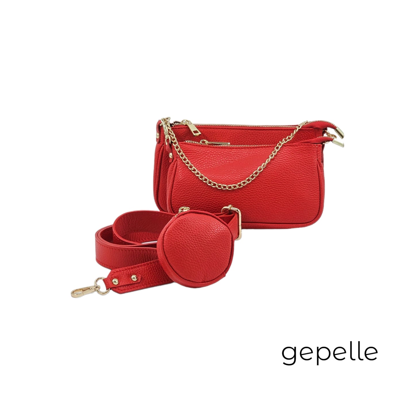 Geanta rosie crossbody din piele naturala Electra