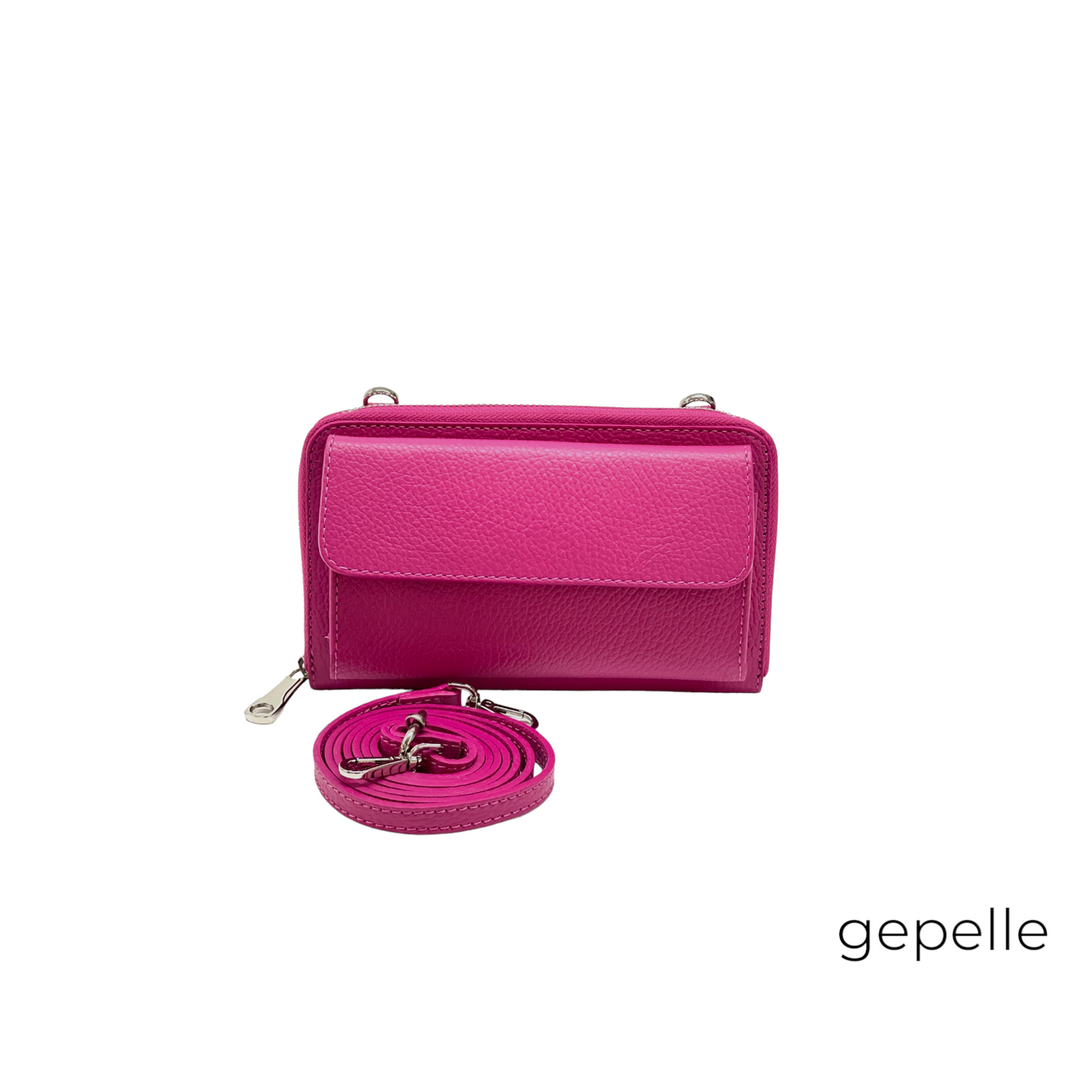 Geanta roz fuchsia/ portmoneu roz fuchsia din piele naturala Theea