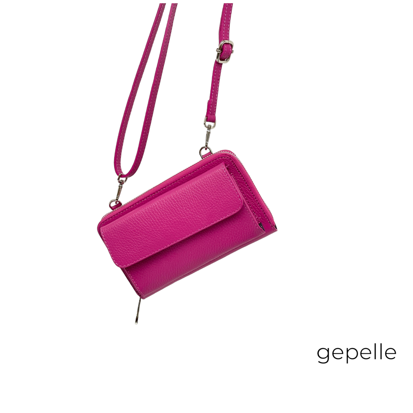 Geanta roz fuchsia/ portmoneu roz fuchsia din piele naturala Theea