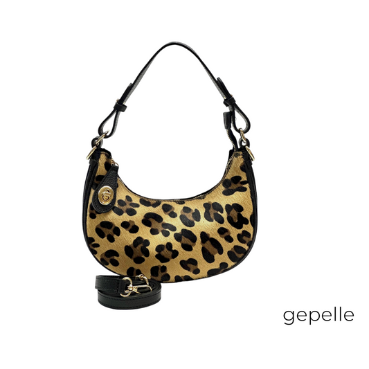 Geanta neagra / leopard din piele naturala Anya